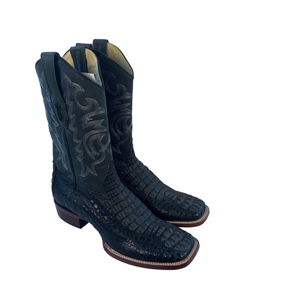 Los Altos Genuine Caiman Leather Western Boots NEW Mens 13EE Black Square Toe - Picture 4 of 16